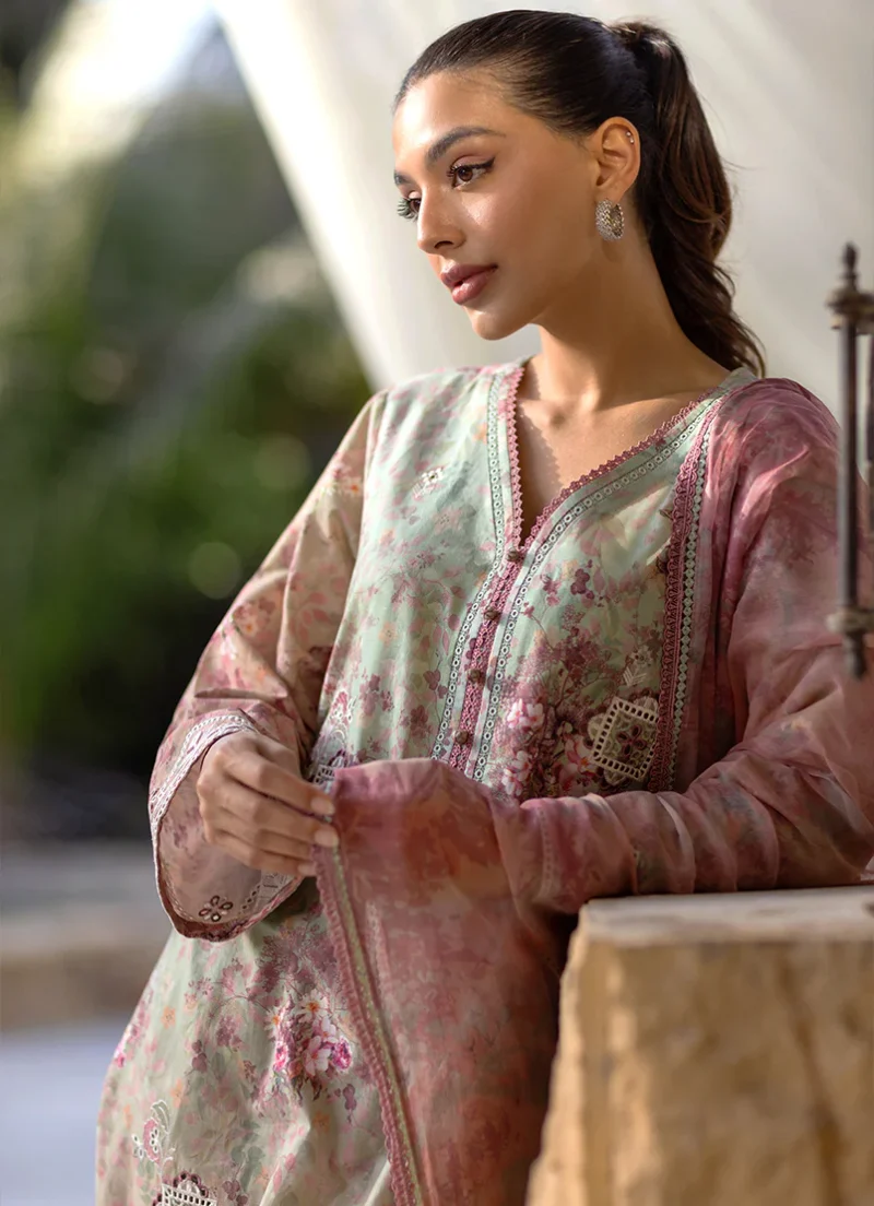 Image | Summer Essence '25 | Embroidered Printed Suit | Cotton | Mauve | Stitched | 3 pc set. - Image 3