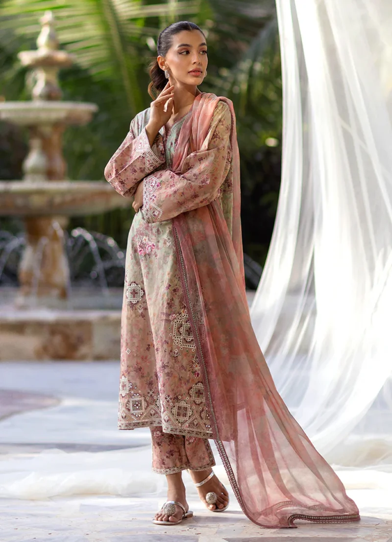 Image | Summer Essence '25 | Embroidered Printed Suit | Cotton | Mauve | Stitched | 3 pc set. - Image 4