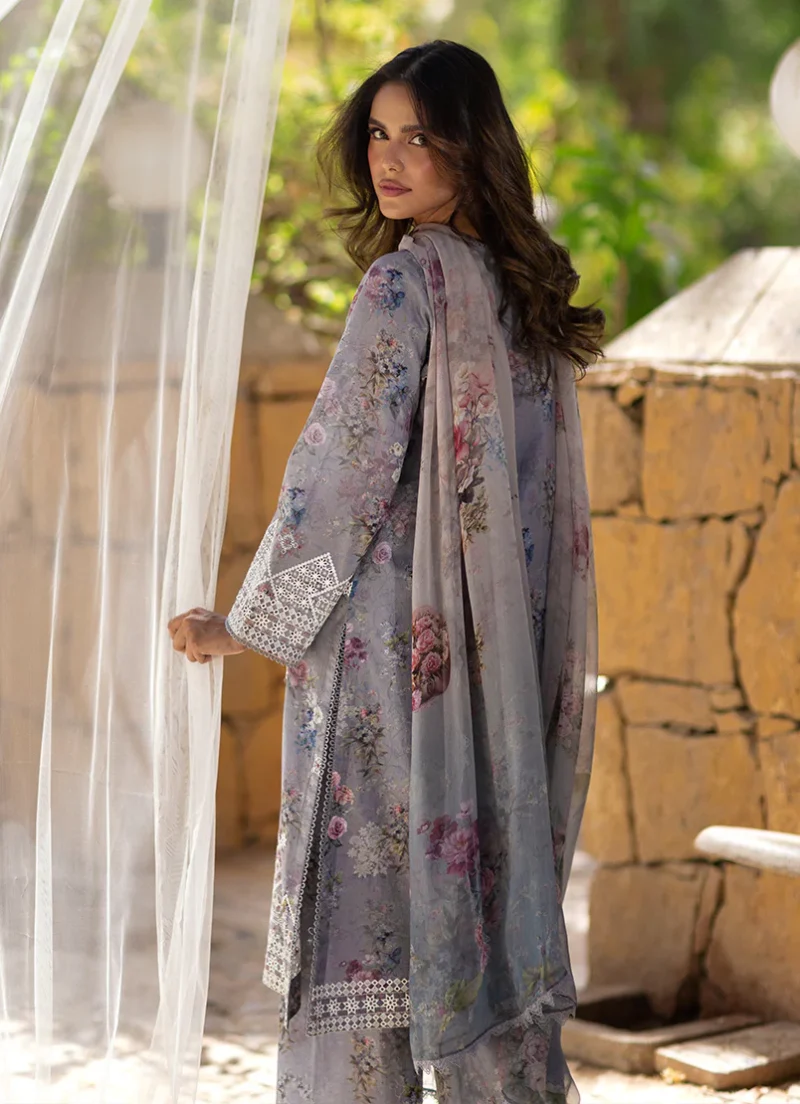 Image | Summer Essence '25 | Embroidered Printed Suit | Cotton | Grey | Stitched | 3 pc set.