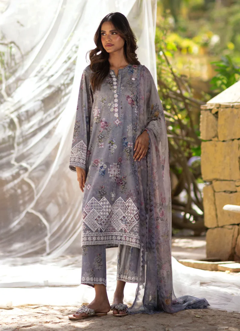 Image | Summer Essence '25 | Embroidered Printed Suit | Cotton | Grey | Stitched | 3 pc set. - Image 4