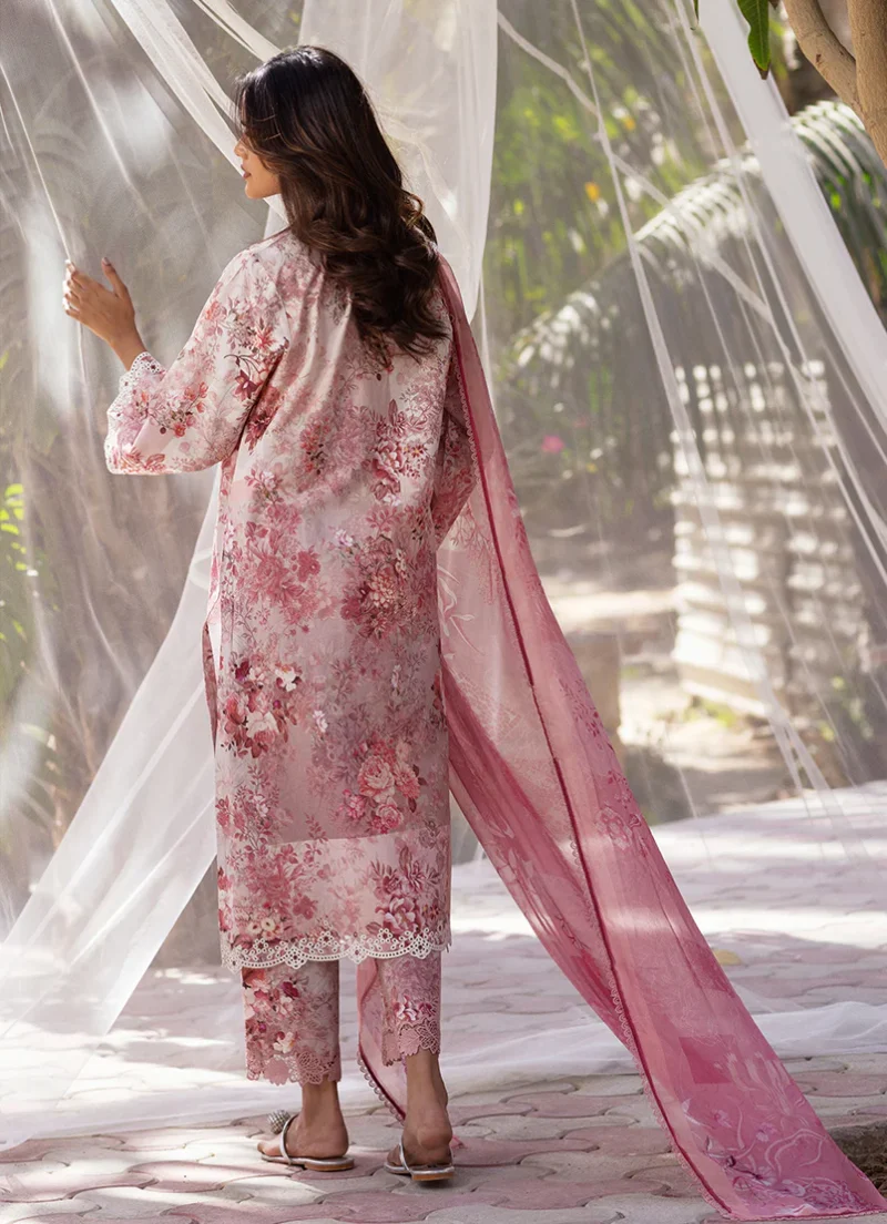 Image | Summer Essence '25 | Embroidered Printed Suit | Cotton | Rose Pink | Stitched | 3 pc set. - Image 2