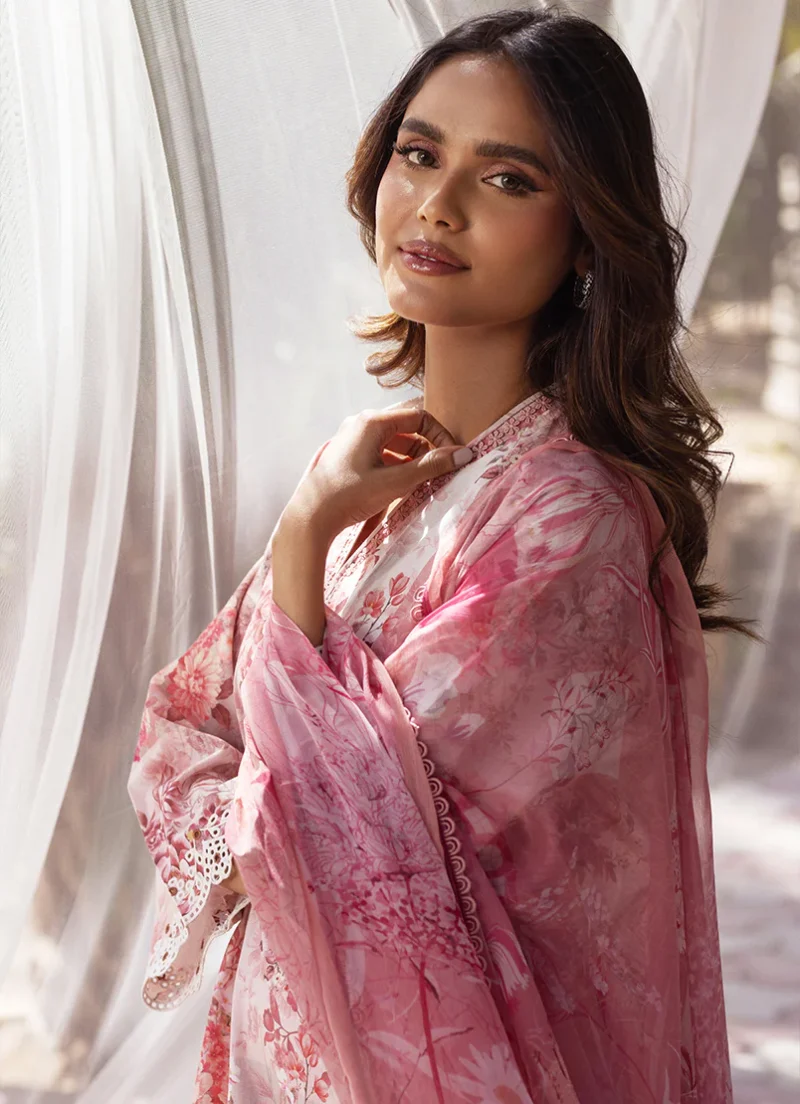 Image | Summer Essence '25 | Embroidered Printed Suit | Cotton | Rose Pink | Stitched | 3 pc set. - Image 4