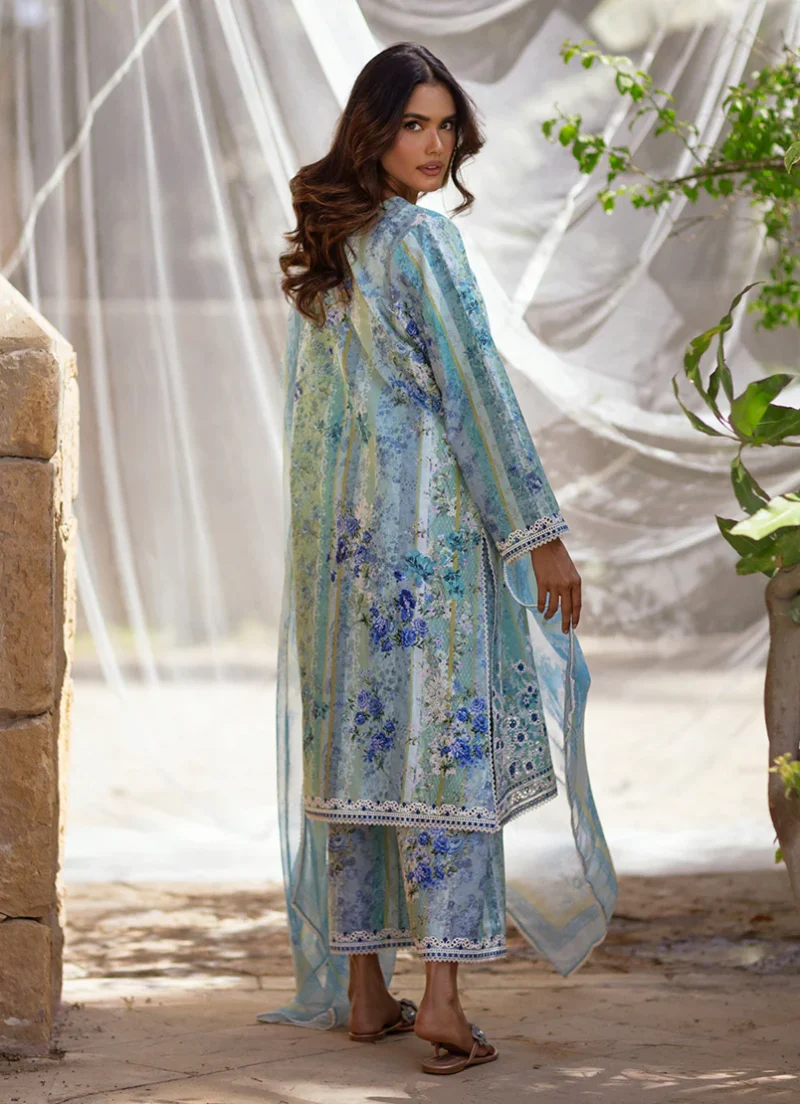 Image | Summer Essence '25 | Embroidered Printed Suit | Cotton | Sea Blue | Stitched | 3 pc set. - Image 2