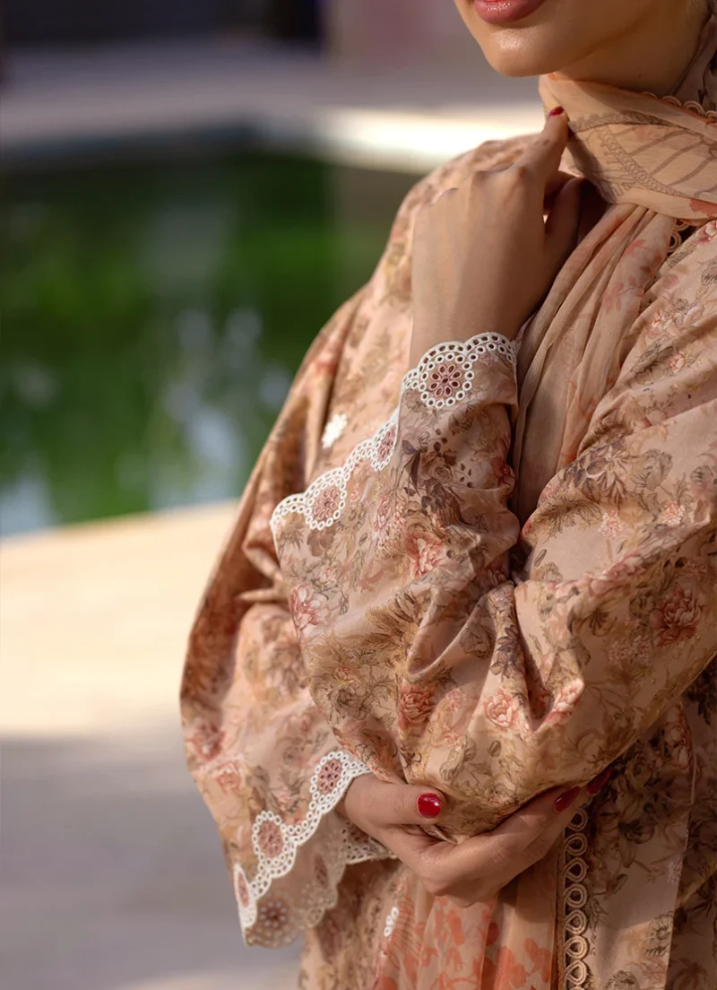 Image | Summer Essence '25 | Embroidered Printed Suit | Cotton | Light Brown | Stitched | 3 pc set. - Image 4