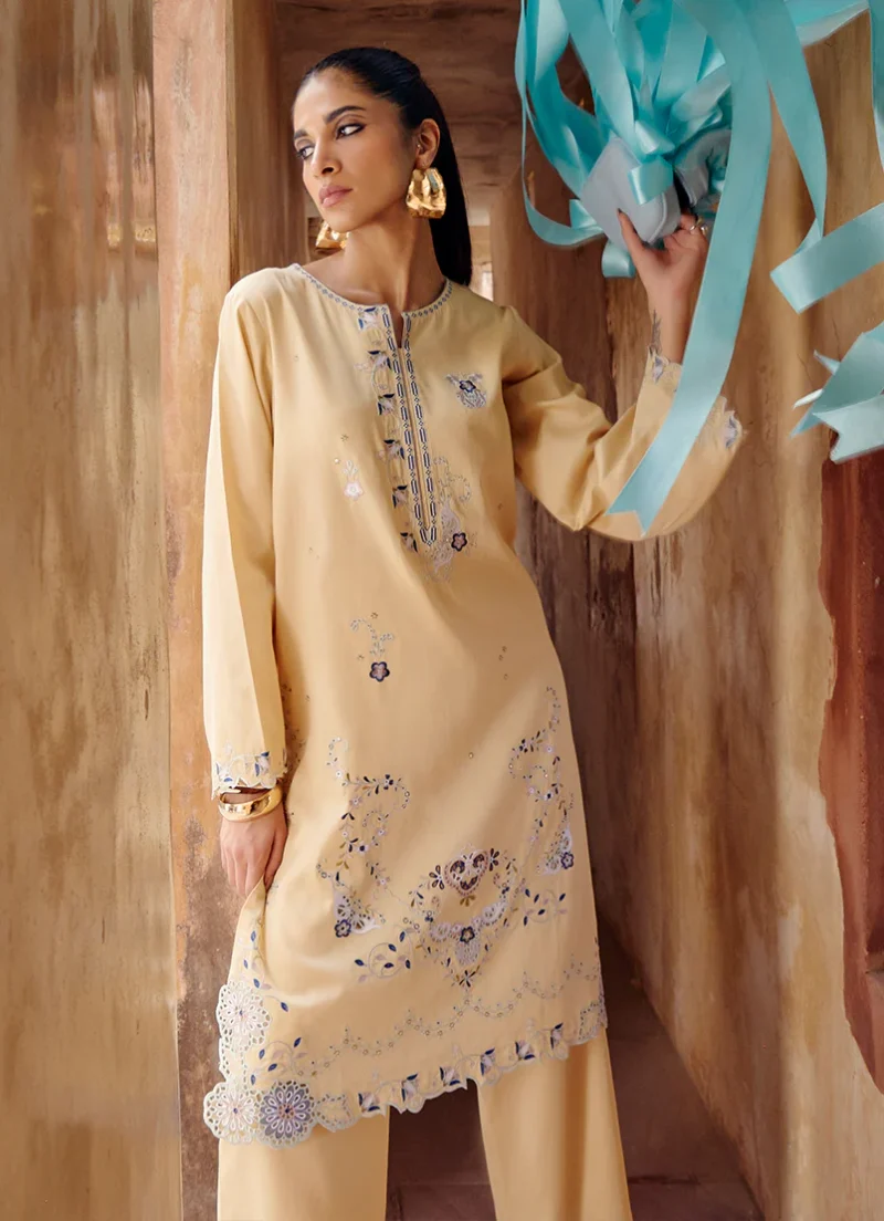 Image | Eid Collection ‘25 | Embroidered Co-ord Set | Corn Silk | Stitched. - Image 3