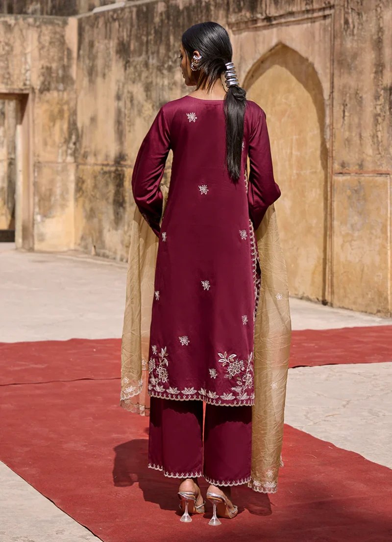 Image | Eid Collection ‘25 | Luxury Embroidered Suit | Maroon | Stitched | 3 pc set. - Image 2