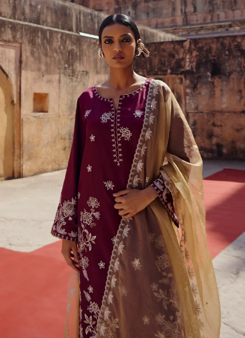 Image | Eid Collection ‘25 | Luxury Embroidered Suit | Maroon | Stitched | 3 pc set. - Image 3
