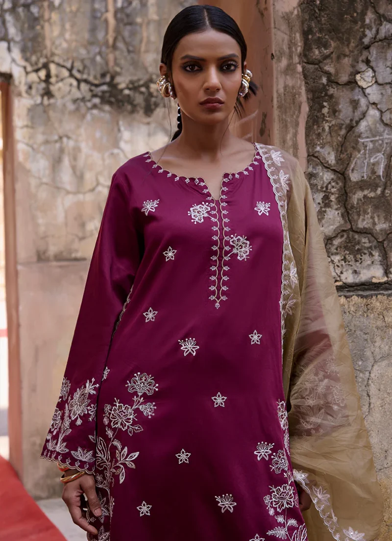 Image | Eid Collection ‘25 | Luxury Embroidered Suit | Maroon | Stitched | 3 pc set. - Image 4