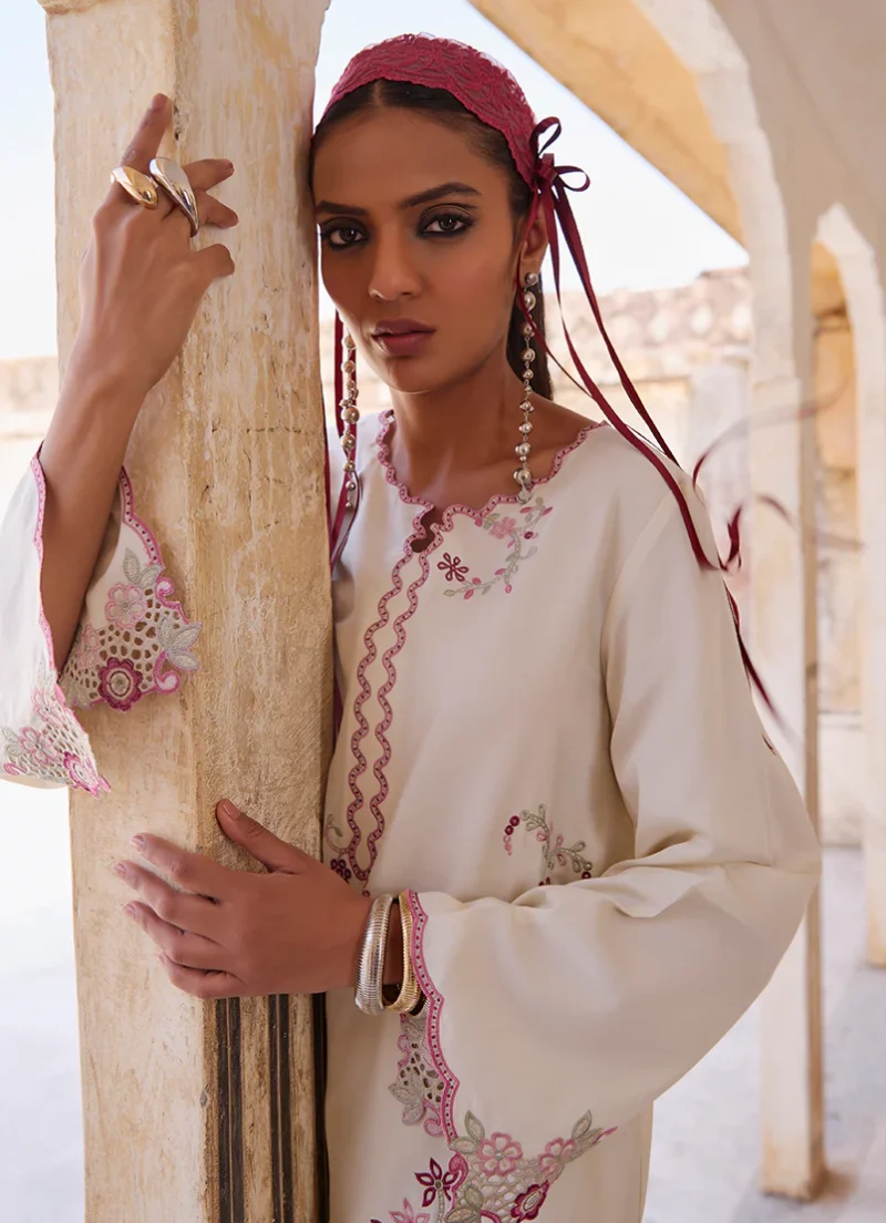 Image | Eid Collection ‘25 | Embroidered Co-ord Set | Ivory | Stitched. - Image 3