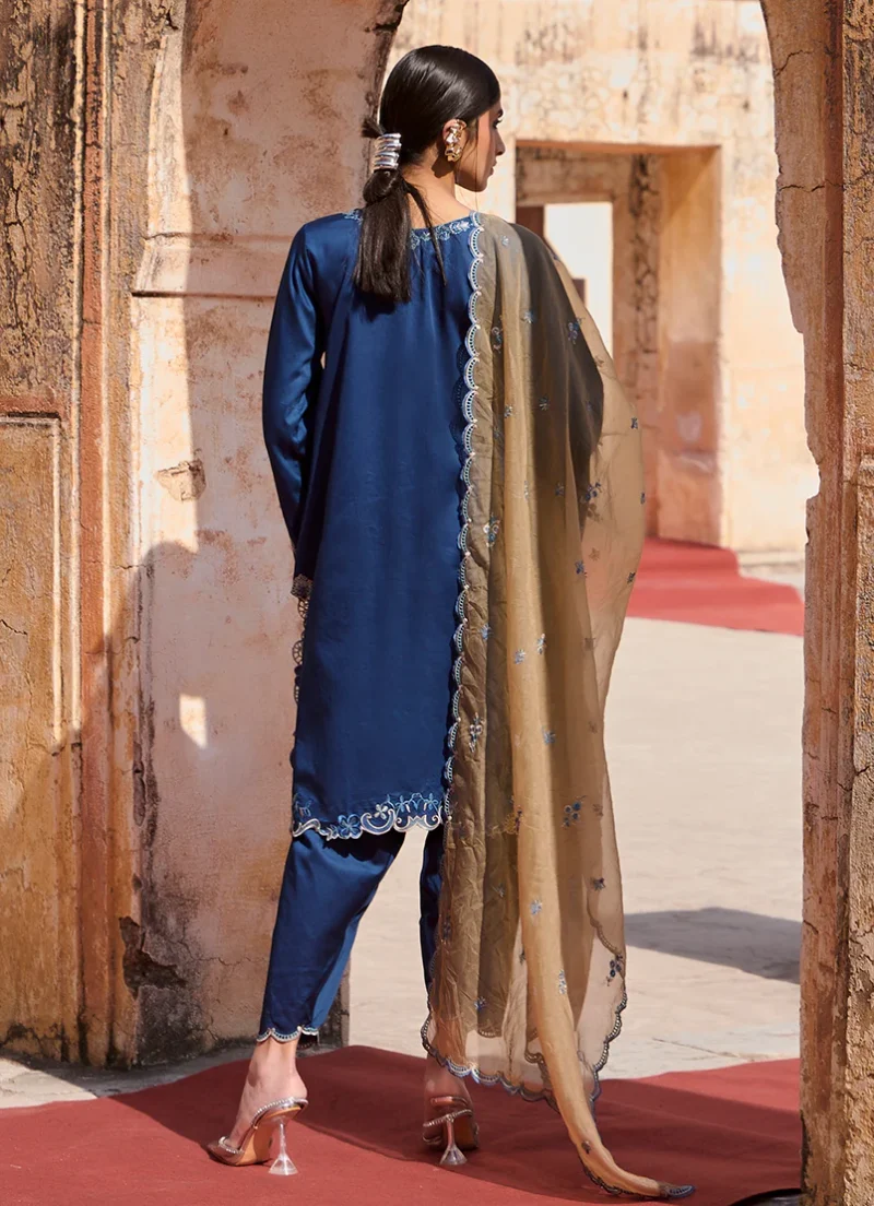 Image | Eid Collection ‘25 | Luxury Embroidered Suit | Blue | Stitched | 3 pc set. - Image 2