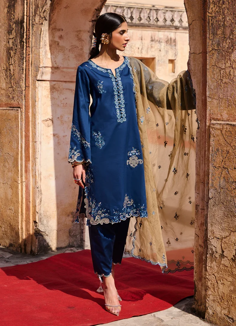 Image | Eid Collection ‘25 | Luxury Embroidered Suit | Blue | Stitched | 3 pc set. - Image 4