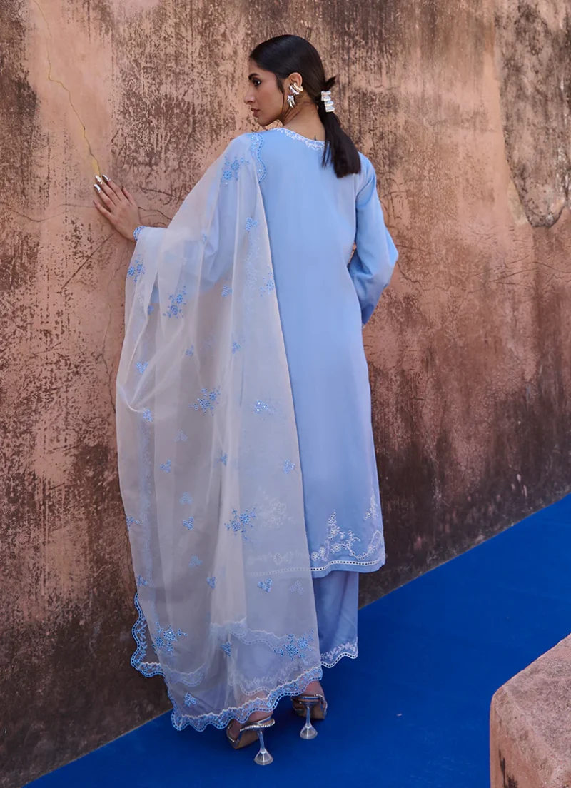 Image | Eid Collection ‘25 | Luxury Embroidered Suit | Blue | Stitched | 3 pc set. - Image 2