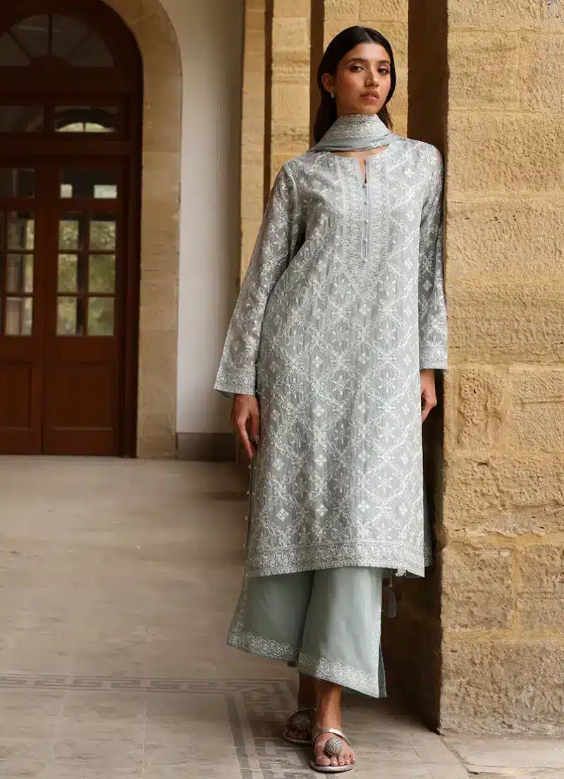 Image | Studio | Stitched | Embroidered Suit | Cotton | Light Teal | 3 pc set. - Image 4