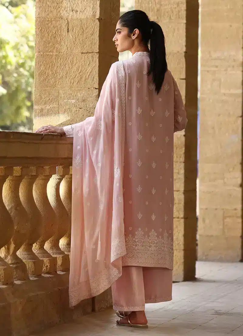 Image | Studio | Stitched | Embroidered Suit | Cotton | Pink | 3 pc set. - Image 2
