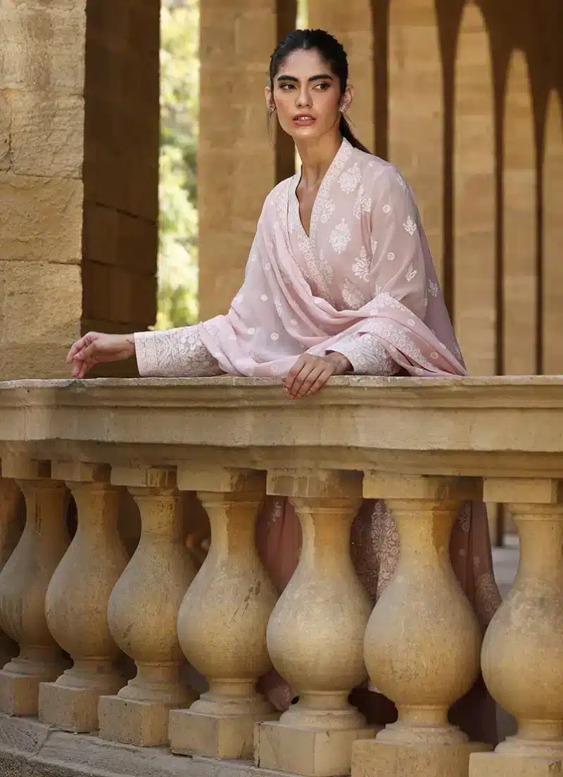 Image | Studio | Stitched | Embroidered Suit | Cotton | Pink | 3 pc set. - Image 3