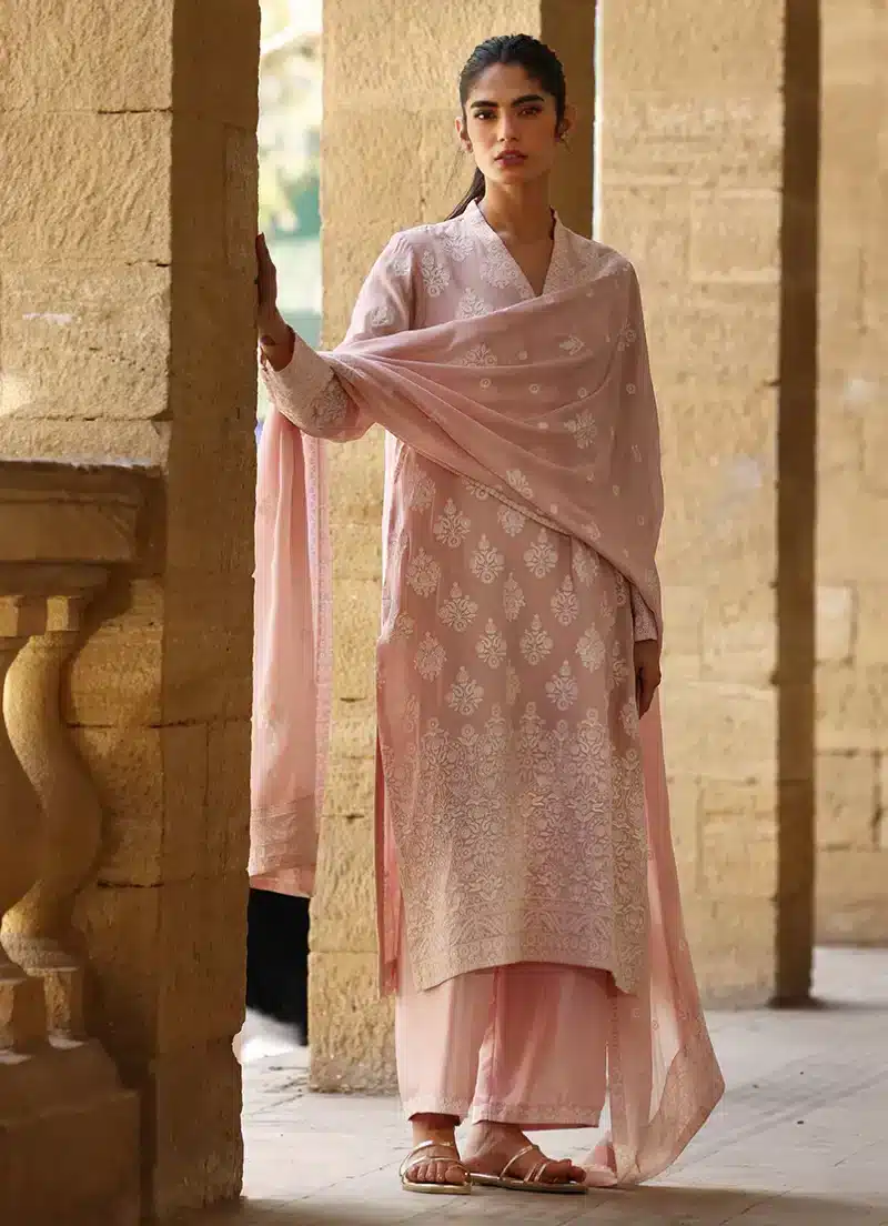 Image | Studio | Stitched | Embroidered Suit | Cotton | Pink | 3 pc set. - Image 4