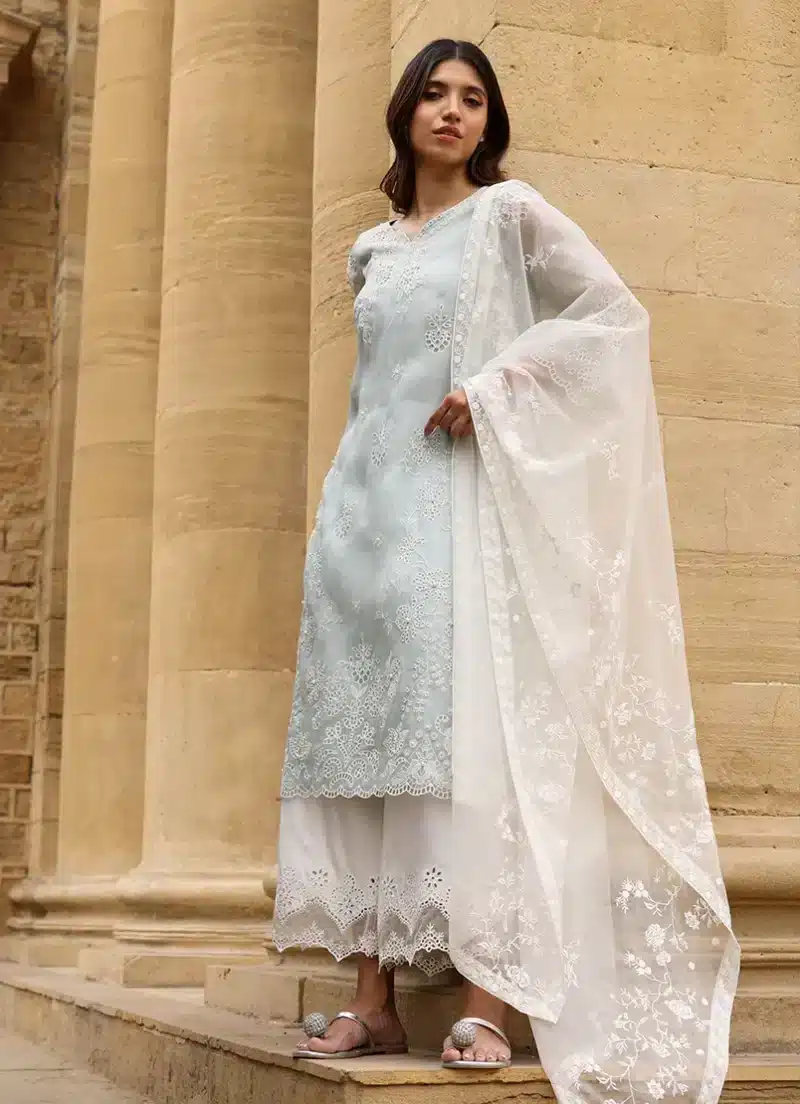 Image | Studio | Stitched | Embroidered Dupatta | Cotton | White. - Image 3