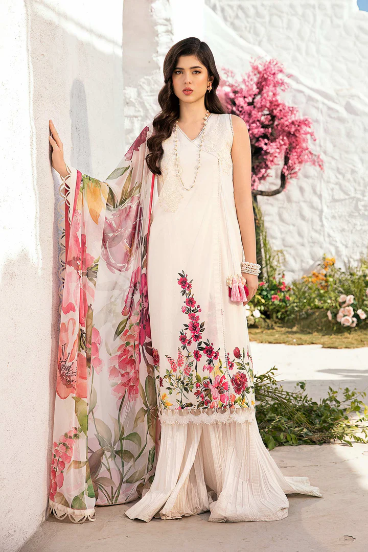 Maria B | M Basics | Lawn | Unstitched | White | Feastive Wear | 701B | 3 pc set.