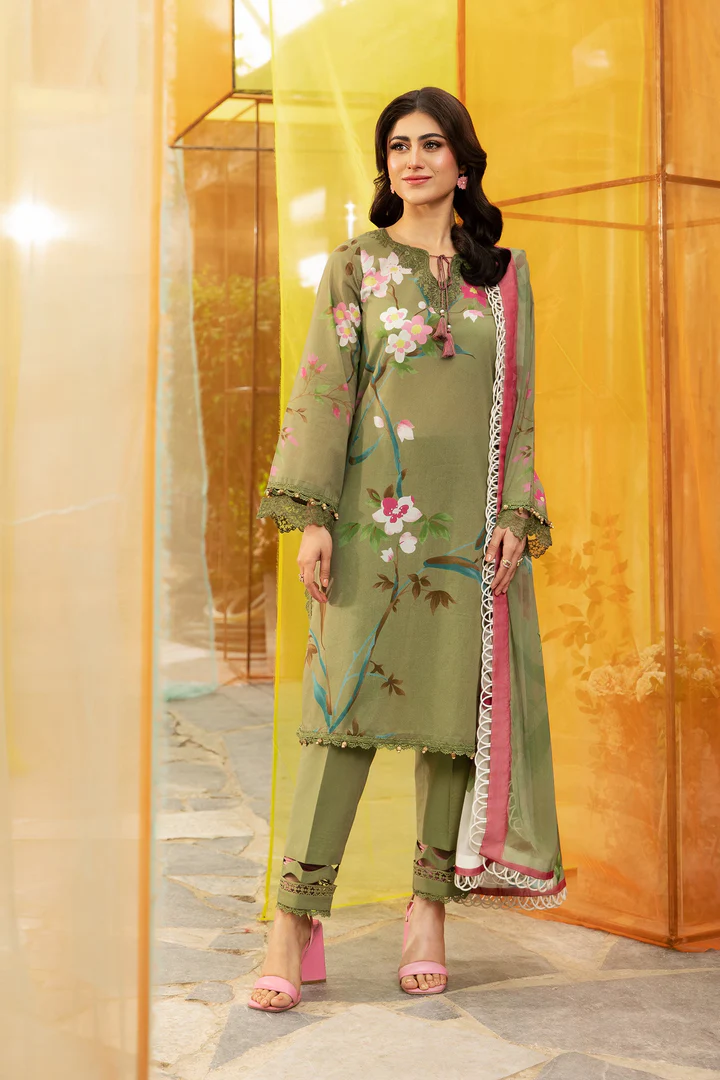 Maria B | M Basics | Lawn | Unstitched | Green / Multi | Feastive Wear | 707A | 3 pc set.