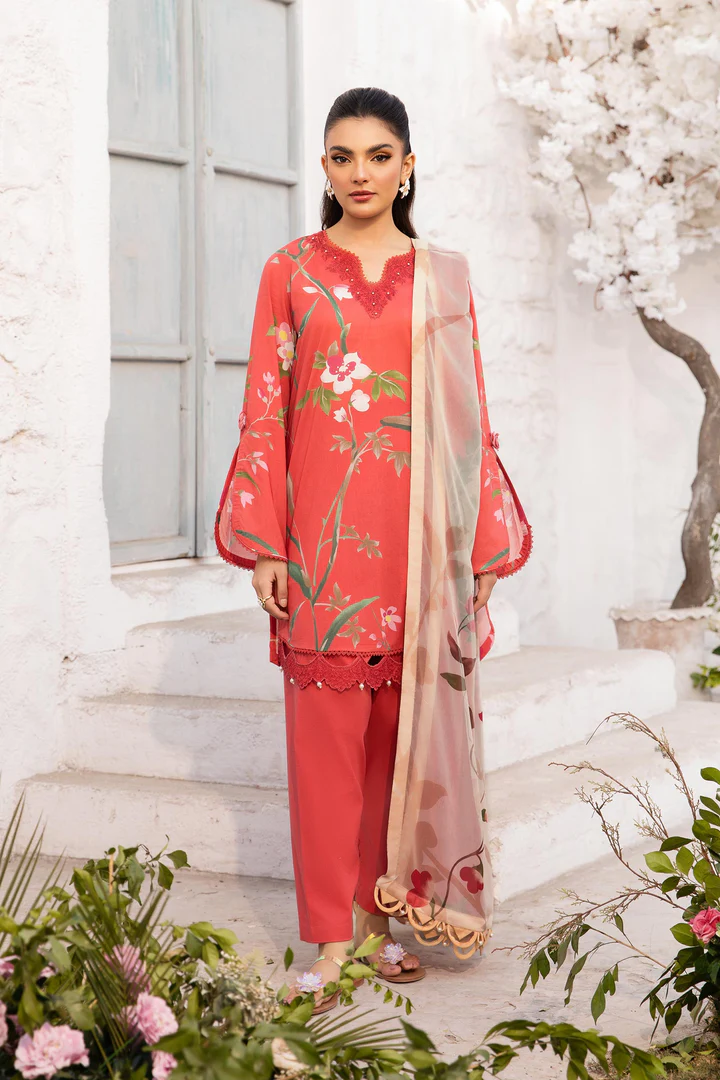 Maria B | M Basics | Lawn | Unstitched | Brick Red | Feastive Wear | 707B | 3 pc set.