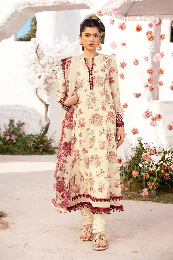 Maria B | M Basics | Lawn | Unstitched | Light Yellow | Feastive Wear | 708A | 3 pc set.