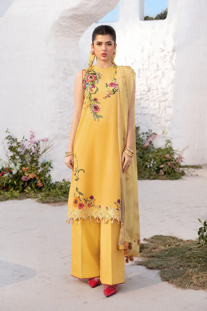 Maria B | M Basics | Lawn | Unstitched | Yellow | Feastive Wear | 712A | 3 pc set.