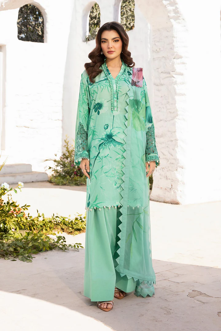 Maria B | M Basics | Lawn | Unstitched | Sea Green | Feastive Wear | 713A | 3 pc set.