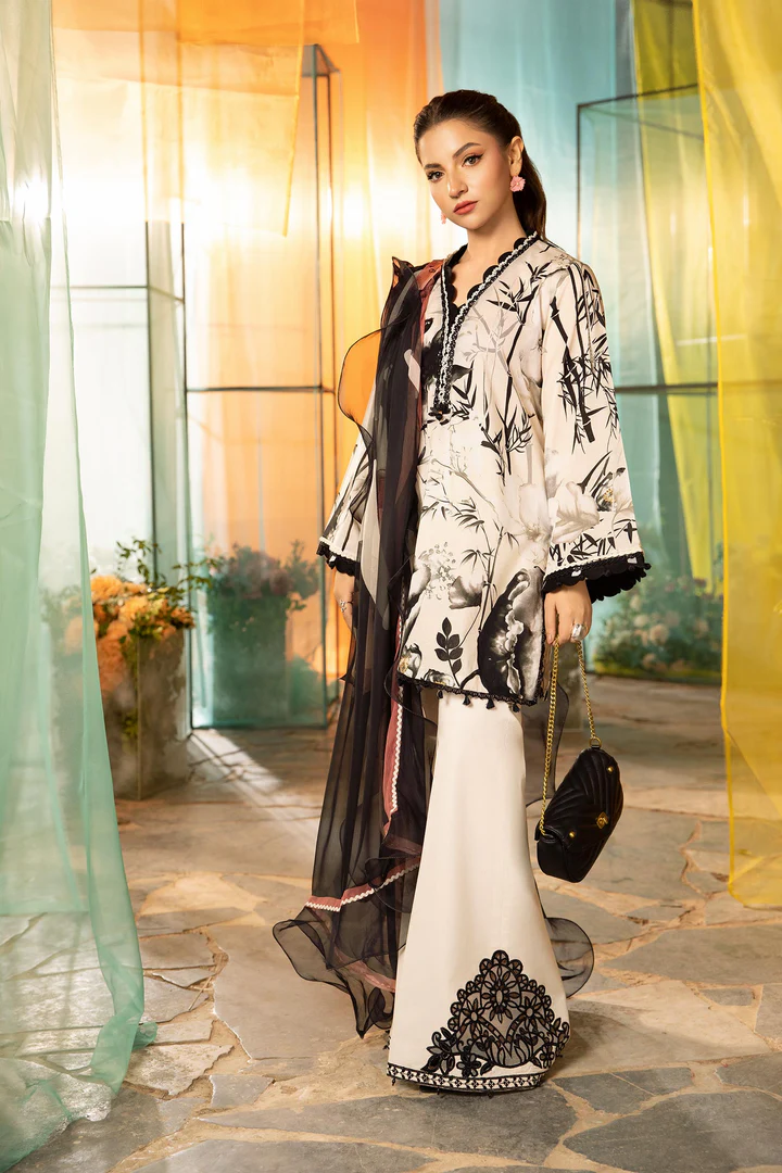Maria B | M Basics | Lawn | Unstitched | Off White | Feastive Wear | 713B | 3 pc set.