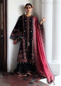 Hussain Rehar | luxury lawn25 | Black  | Unstitched | Festive wear | Bliz | 3pc set.