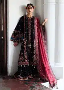 Hussain Rehar | luxury lawn25 | Black  | Unstitched | Festive wear | Bliz | 3pc set.