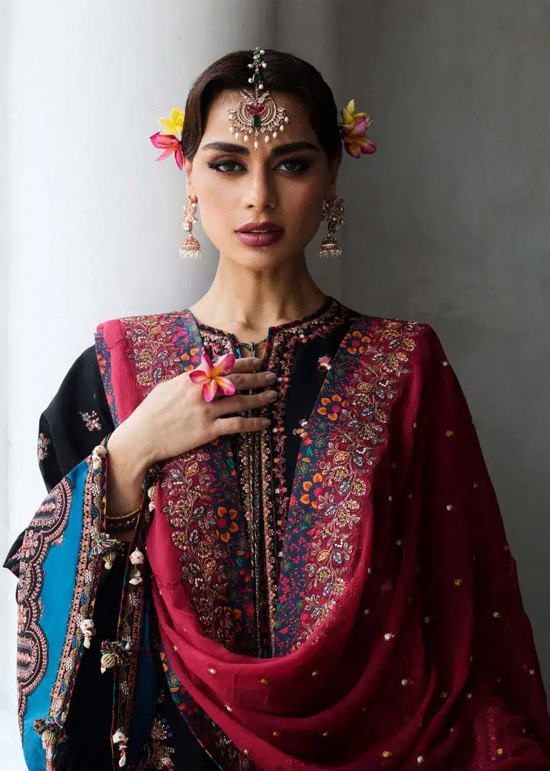 Hussain Rehar | luxury lawn25 | Black  | Unstitched | Festive wear | Bliz | 3pc set. - Image 2