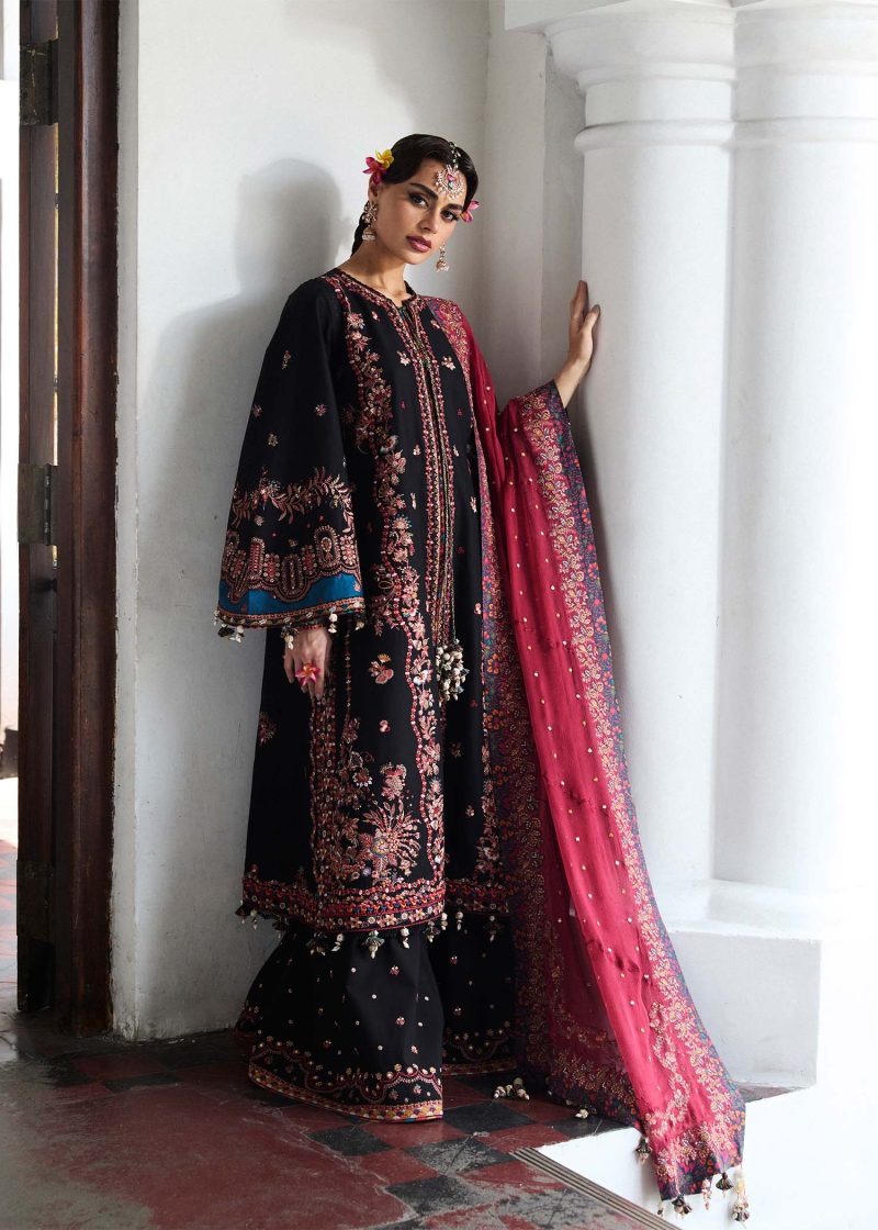 Hussain Rehar | luxury lawn25 | Black  | Unstitched | Festive wear | Bliz | 3pc set. - Image 3