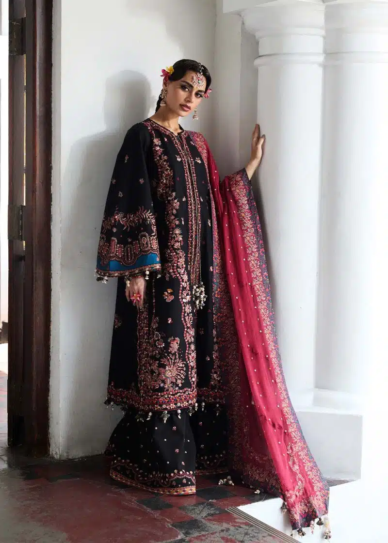 Hussain Rehar | luxury lawn25 | Black  | Unstitched | Festive wear | Bliz | 3pc set. - Image 3