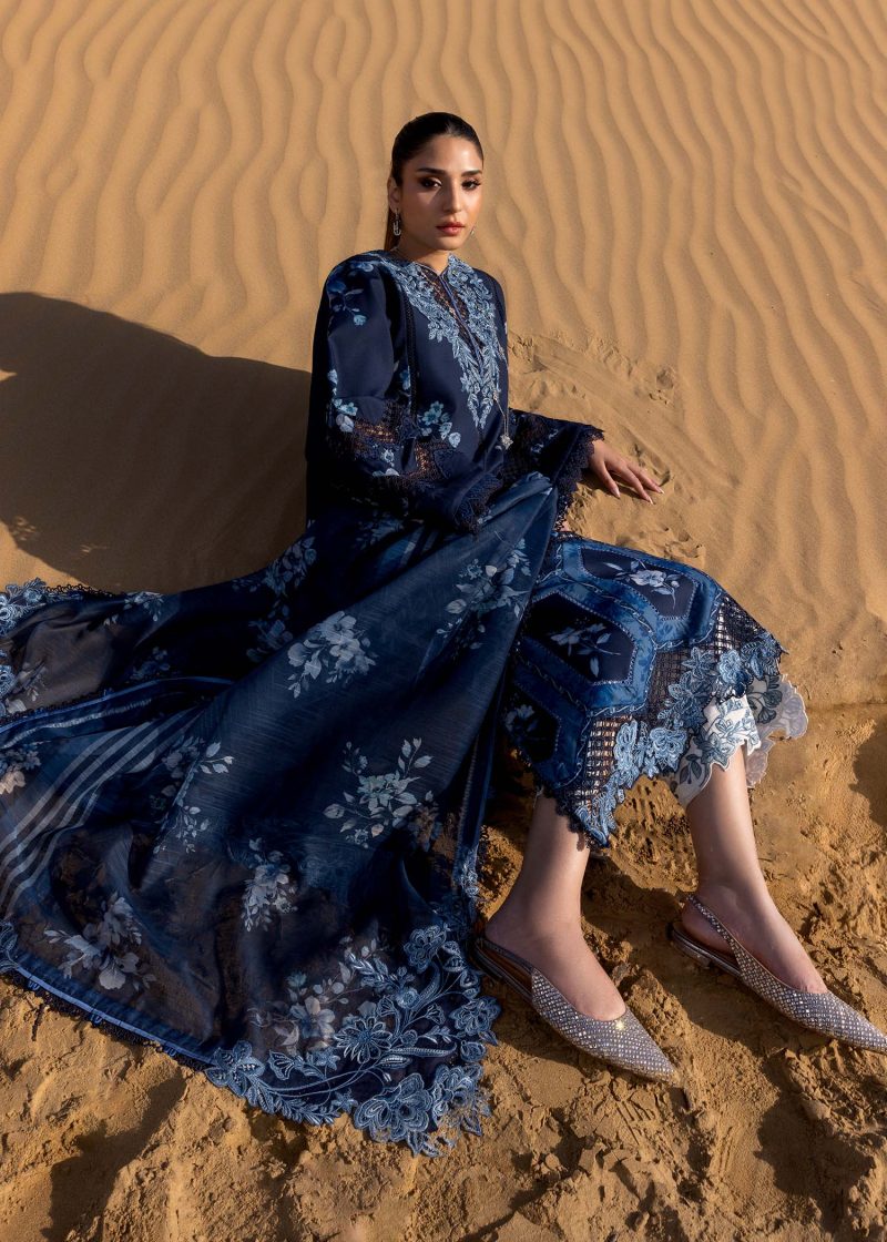 Crimson | Flow By Crimson Lawn 25 | Moonlight Blue | Unstitched | Festive wear | Under The Tuscan Love | D1 B | 3pc set. - Image 3