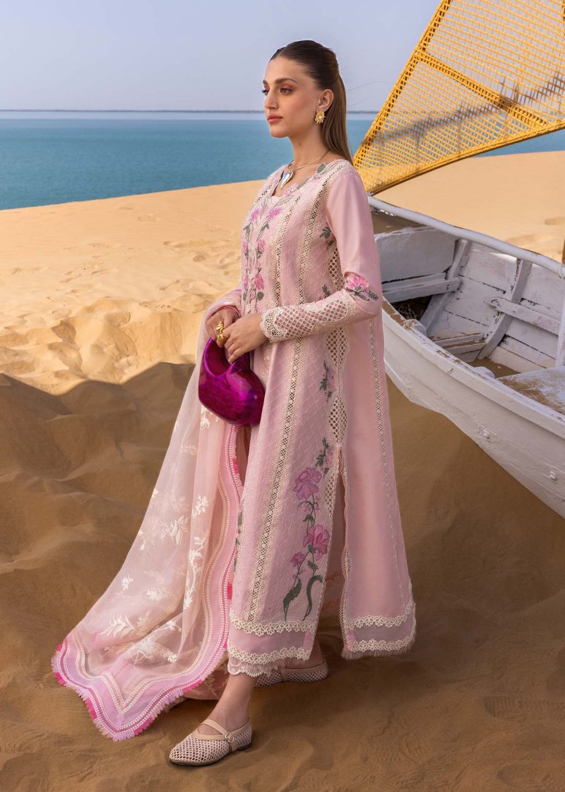 Crimson | Flow By Crimson Lawn 25 | Powder Pink | Unstitched | Festive wear | A Handmade Tale | D2 B | 3pc set. - Image 2