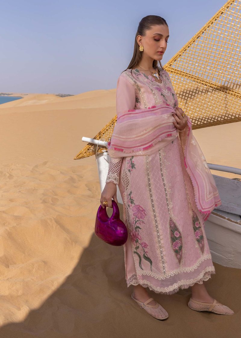 Crimson | Flow By Crimson Lawn 25 | Powder Pink | Unstitched | Festive wear | A Handmade Tale | D2 B | 3pc set. - Image 4
