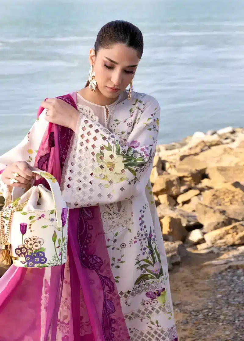 Crimson | Flow By Crimson Lawn 25 | Ivory | Unstitched | Festive wear | Bloom Bold | D4 A | 3pc set. - Image 2