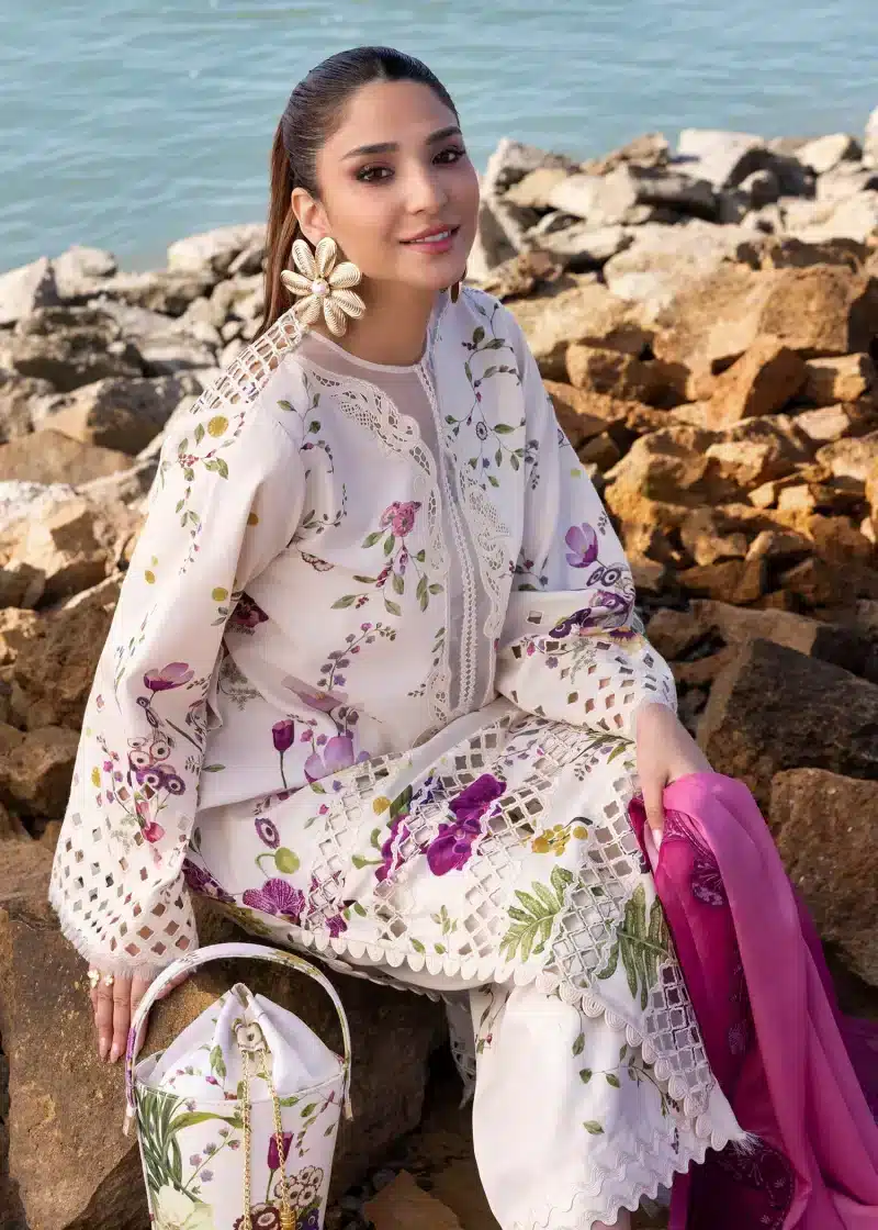 Crimson | Flow By Crimson Lawn 25 | Ivory | Unstitched | Festive wear | Bloom Bold | D4 A | 3pc set. - Image 3