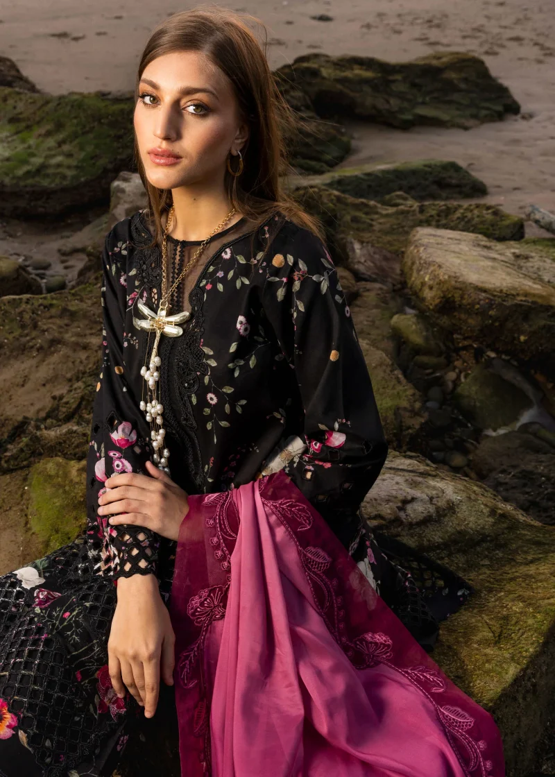 Crimson | Flow By Crimson Lawn 25 | Midnight Black | Unstitched | Festive wear | Bloom Bold | D4 B | 3pc set. - Image 2