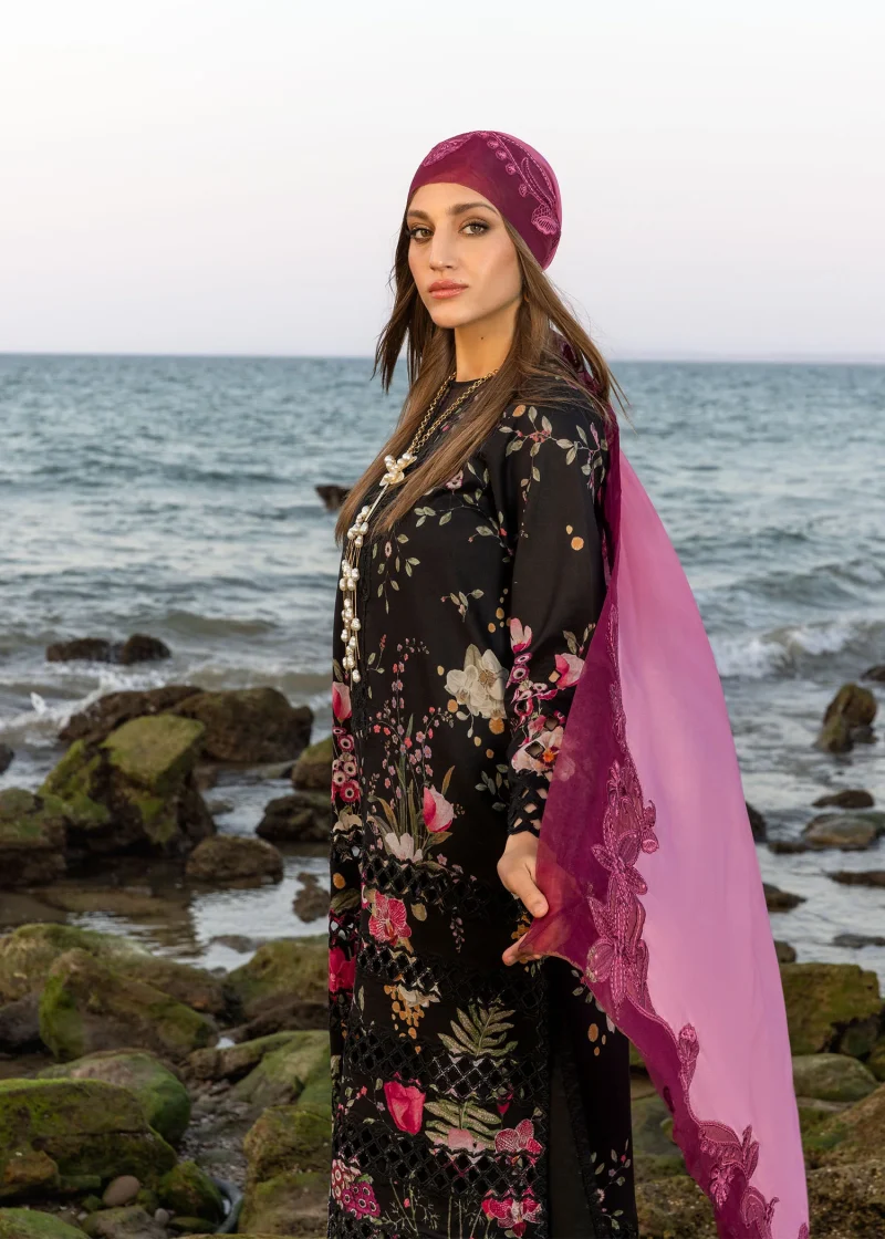 Crimson | Flow By Crimson Lawn 25 | Midnight Black | Unstitched | Festive wear | Bloom Bold | D4 B | 3pc set. - Image 3