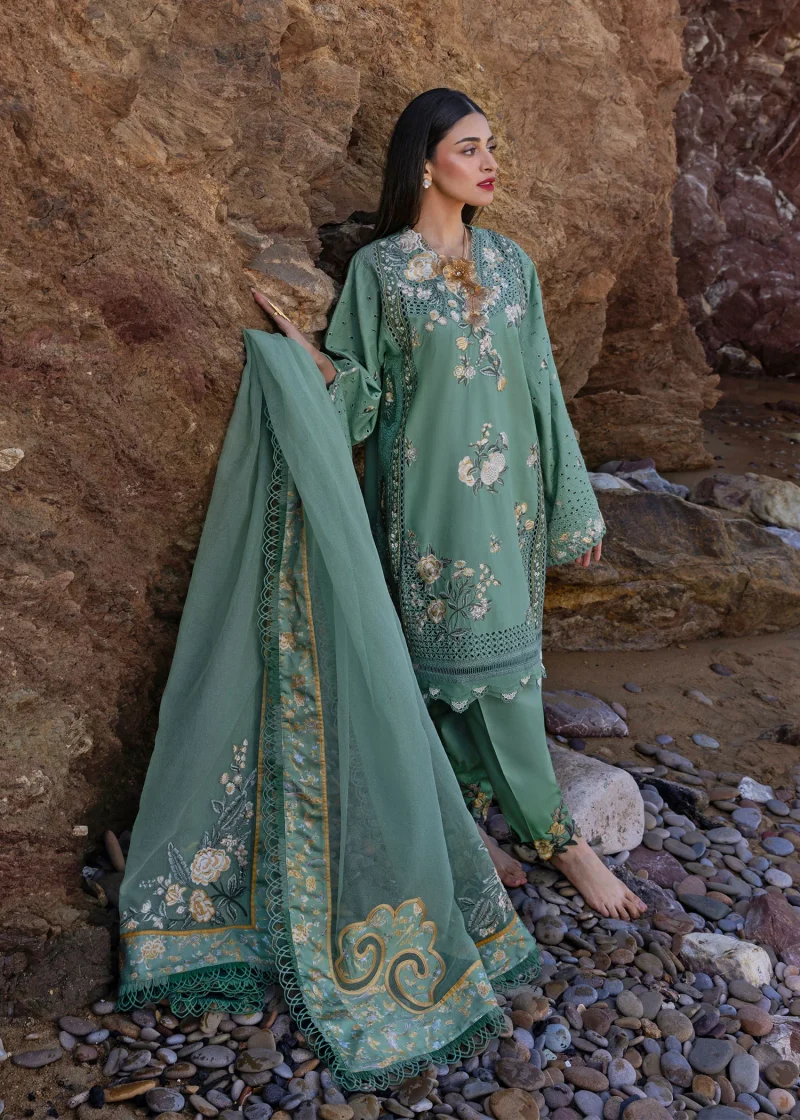 Crimson | Flow By Crimson Lawn 25 | Sage | Unstitched | Festive wear | Parsi Threads | D5 A | 3pc set.