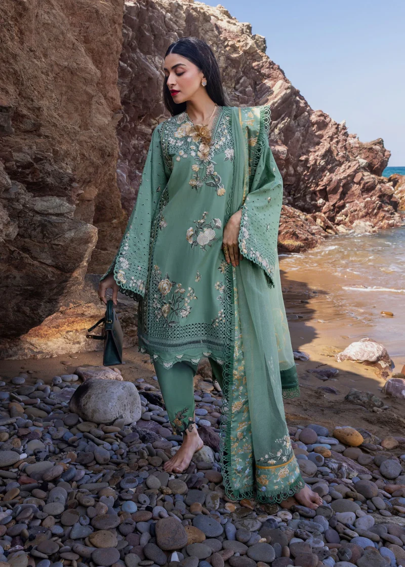 Crimson | Flow By Crimson Lawn 25 | Sage | Unstitched | Festive wear | Parsi Threads | D5 A | 3pc set. - Image 2