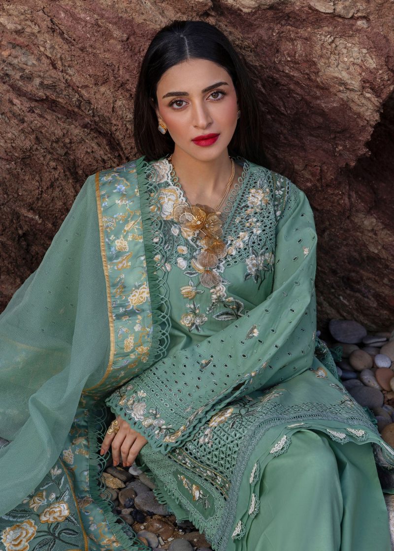 Crimson | Flow By Crimson Lawn 25 | Sage | Unstitched | Festive wear | Parsi Threads | D5 A | 3pc set. - Image 4