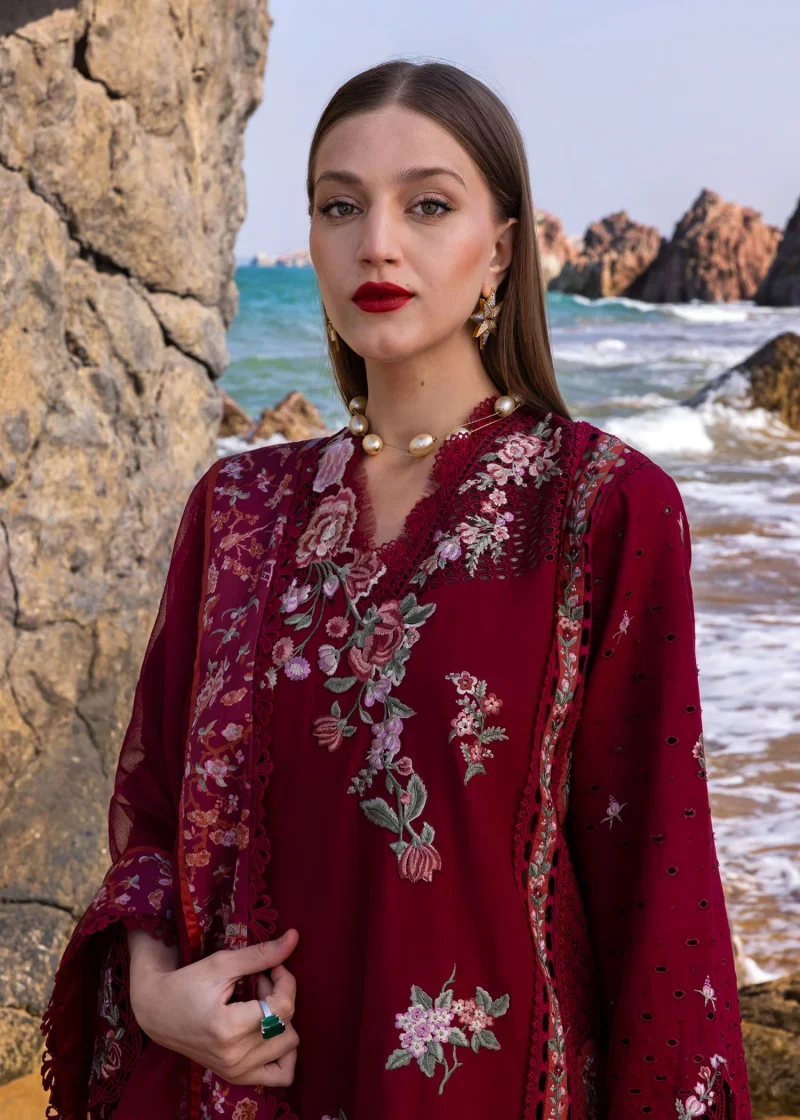 Crimson | Flow By Crimson Lawn 25 | Crimson | Unstitched | Festive wear | Parsi Threads | D5 B | 3pc set. - Image 2