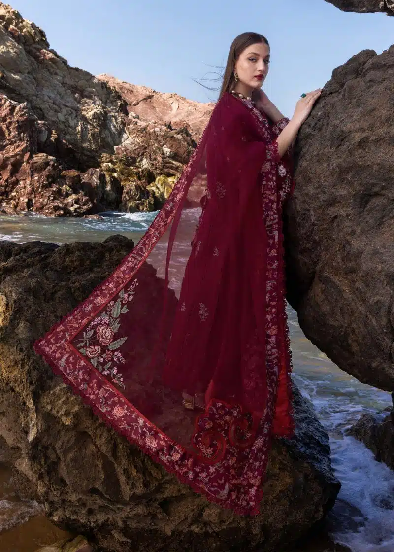 Crimson | Flow By Crimson Lawn 25 | Crimson | Unstitched | Festive wear | Parsi Threads | D5 B | 3pc set. - Image 3
