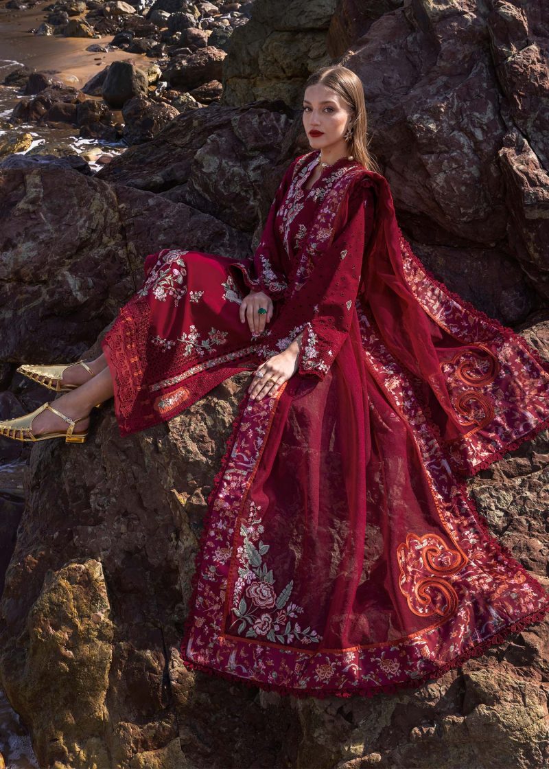 Crimson | Flow By Crimson Lawn 25 | Crimson | Unstitched | Festive wear | Parsi Threads | D5 B | 3pc set. - Image 4