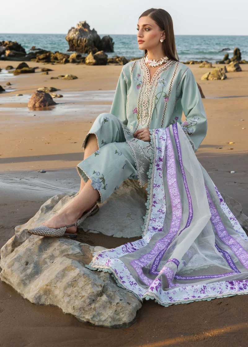 Crimson | Flow By Crimson Lawn 25 | Morning Blue | Unstitched | Festive wear | Floral Crush | D6 A | 3pc set. - Image 3