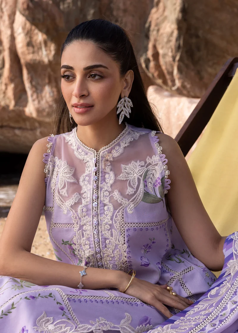 Crimson | Flow By Crimson Lawn 25 | Lavender | Unstitched | Festive wear | A Girl In The Garden | D7 A | 3pc set. - Image 2