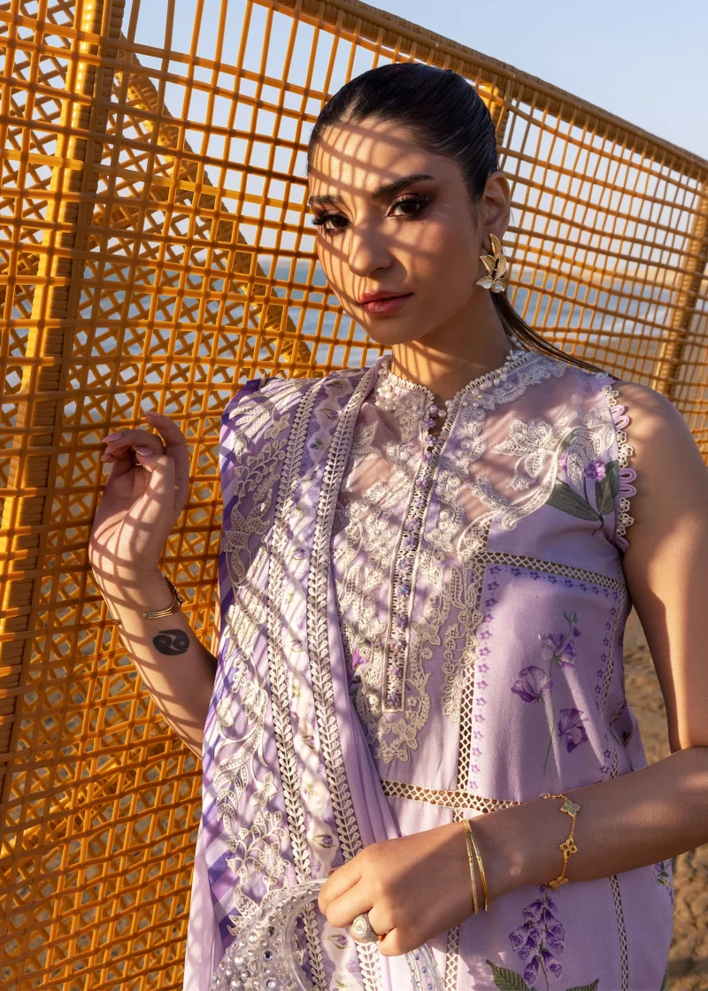 Crimson | Flow By Crimson Lawn 25 | Lavender | Unstitched | Festive wear | A Girl In The Garden | D7 A | 3pc set. - Image 3
