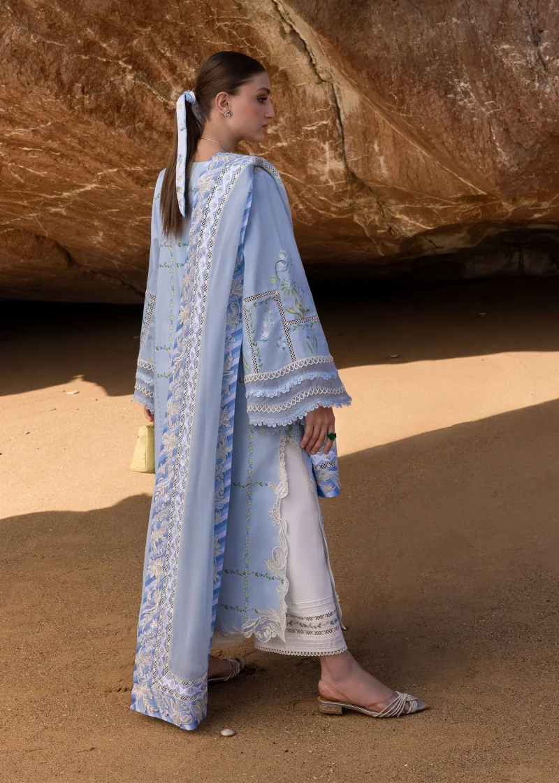 Crimson | Flow By Crimson Lawn 25 | Ice Blue | Unstitched | Festive wear | A Girl In The Garden | D7 B | 3pc set. - Image 2